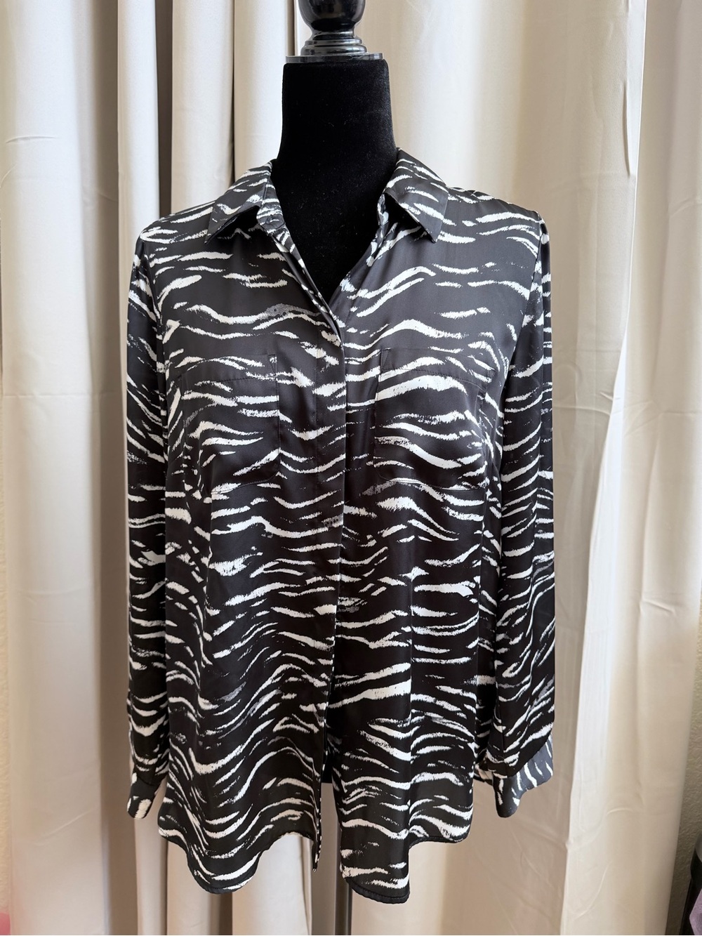 INC International Concepts Black and White Abstract Stripe Blouse